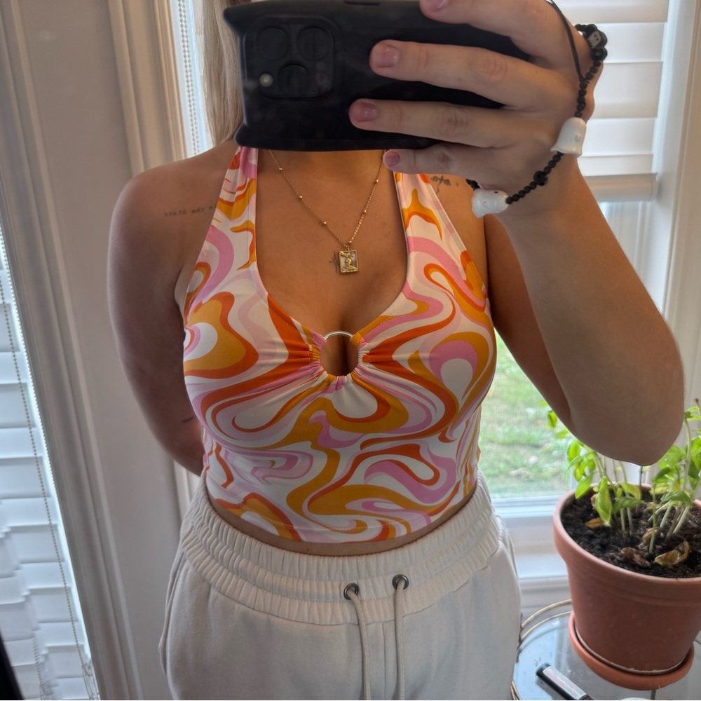 H&M Pink and Orange Swirl Halter Top